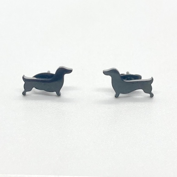 Black Tone Dachshund Weenie Dog Earring Pair - Picture 3 of 8